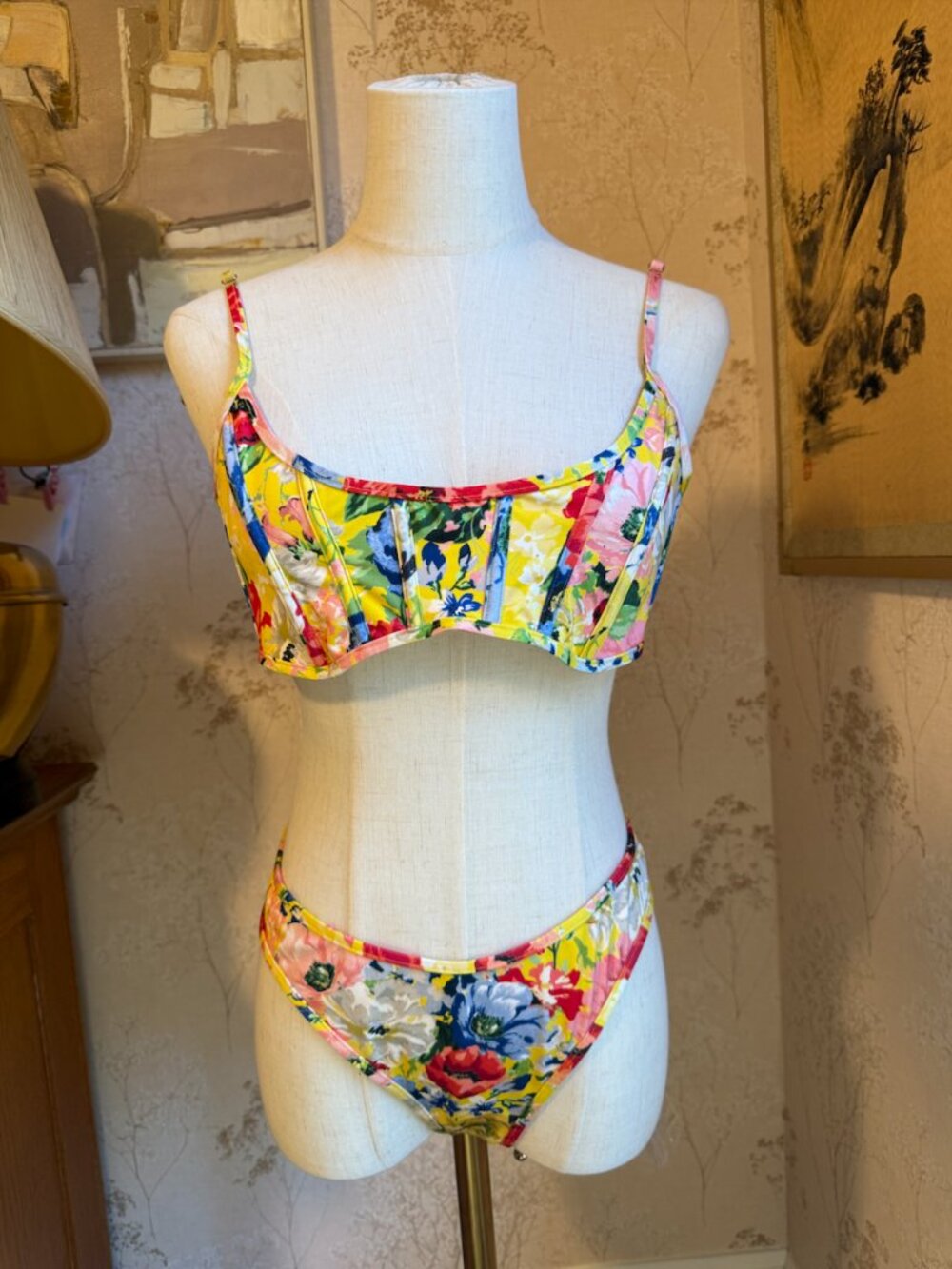 NWT Zimmermann Alight Corset Bikini Set Yellow Floral Size 4 US 12 XL
